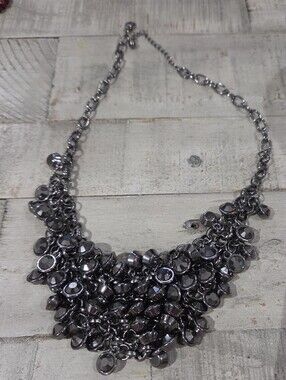 Dramatic Gunmetal Black Crystal Cluster Bib Statement Necklace